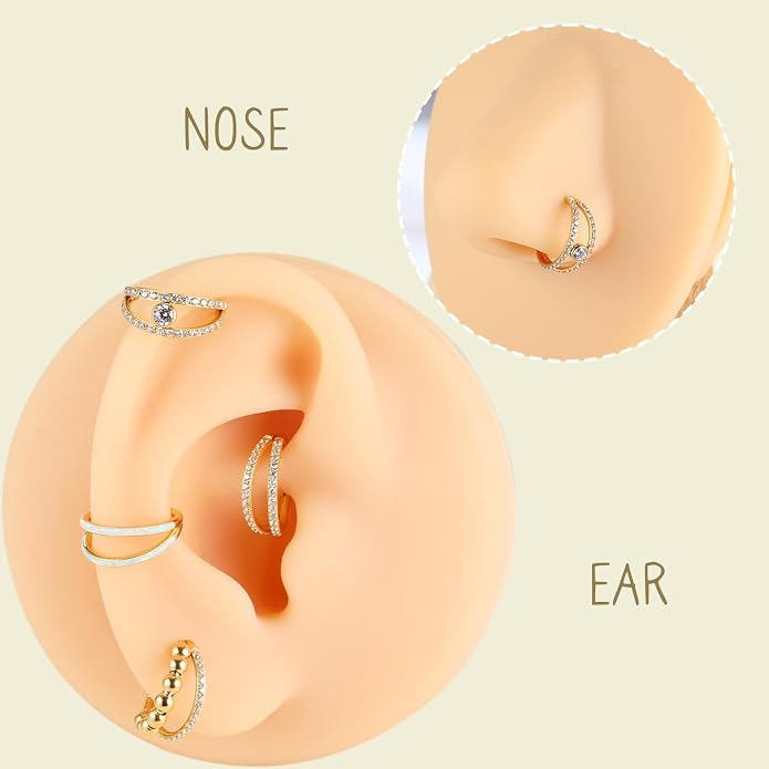 AROWRO Conch Piercing Jewelry Nose Rings Hoops Septum Rings Cartilage Earrings for Women Men Helix Piercing Jewelry Rook Tragus Surgical Steel Gold Silver 16G 18G 20G With Cubic Zirconia Opal