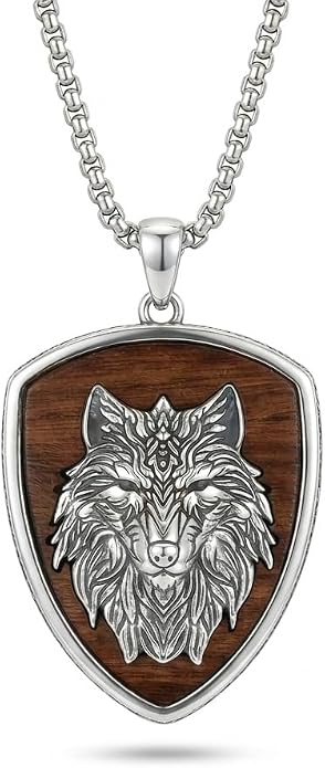 ONEFINITY Wooden Necklace Viking Wolf/St Benedict Medals/St Michael/Crucifix/St Christopher Pendant Necklace for Men Archangel Amulet Wooden Religious Jewelry Gifts for Men Women