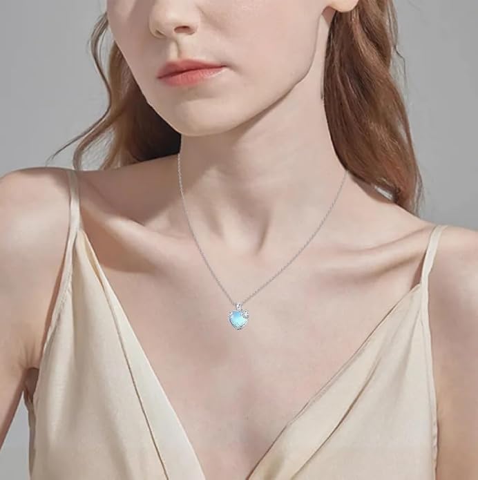 Sea Turtle/Seaweed Necklace for Women 925 Sterling Silver Heart of the Ocean Moonstone Pendant Necklace Turtle Moonstone Jewelry Gift for Wife Mom