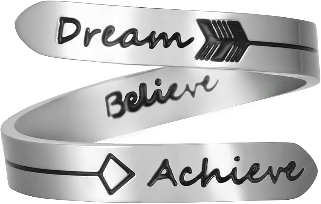 Vrycot Adjustable silvery Inspirational Stainless Steel Adjustable Bands Cool Stacking Opening Gift for Women Statement