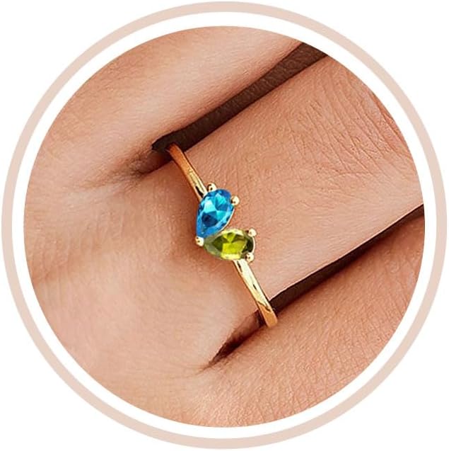 Mothers Day Gifts Gold Heart Birthstone Rings for Women Non Tarnish Stackable Pinky Ring Dainty 14K Gold Plated CZ Gemstone Ring Wedding Promise Ring Birthday Jewelry Gift for Mom