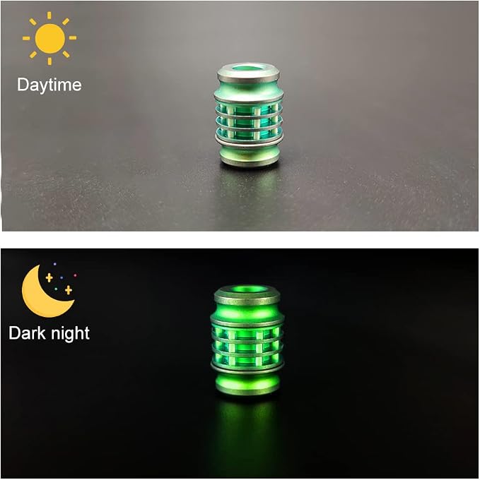 Titanium Paracord Lanyard: Glow 550 Bar in The Dark | 6 Glass Luminous Tube 1.5x6mm, CNC Metal TC4 EDC Knife Beads