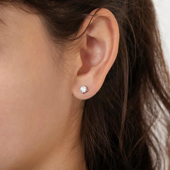 925 Sterling Silver Kids 2mm-5mm Clear Cubic Zirconia Round Stud Solitaire Screw Back Earrings for Babies & Toddlers - Baby Girl Earrings with Safety Screw Backs for Infant and Toddler Children
