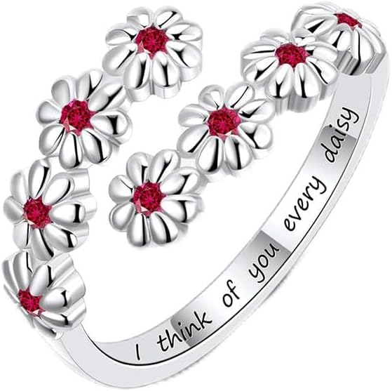 Dainty Daisy Ring for Women, S925 Sterling Silver Cubic Zirconia Sunflower Flower Ring For Daughter, I Think Of You Every Daisy Ring, Birthstone Flower Ring