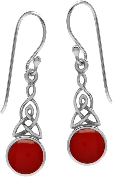 Silvershake 6MM Round Shape Inlay White Gold Plated or Yellow Gold Plated 925 Sterling Silver Triquetra Celtic Knot Dangle Leverback or Hook Earrings Jewelry for Women