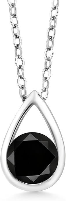 Gem Stone King Teardrop Pendant Necklace For Women | 5MM Round Gemstone Birthstone | 925 Sterling Silver | With 18 Inch Silver Chain | Fine Jewelry Gift for Her Mom Women Wife