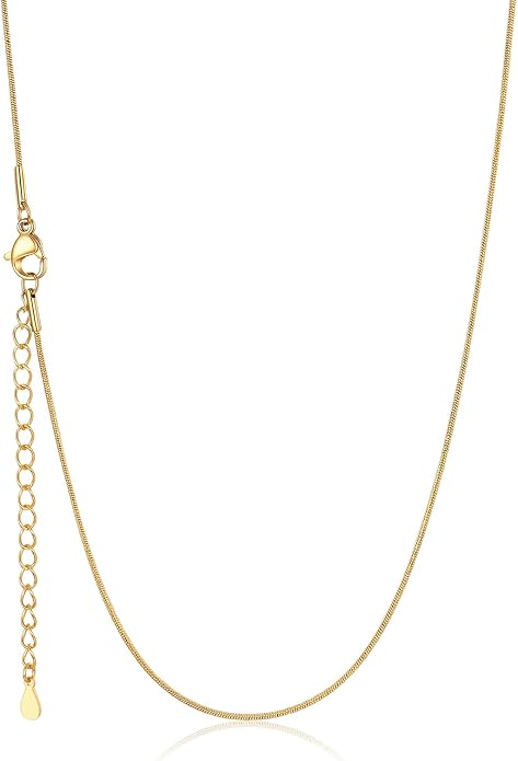 U7 Snake Necklace for Women 14K Gold Plated/Silver/Rose Gold/Black Chain Necklace Hypoallergenic, Stainless Steel Tiny Snake Chain Necklace 1/1.2/1.5/2MM, 14-30" Adjustable Minimalist Gift