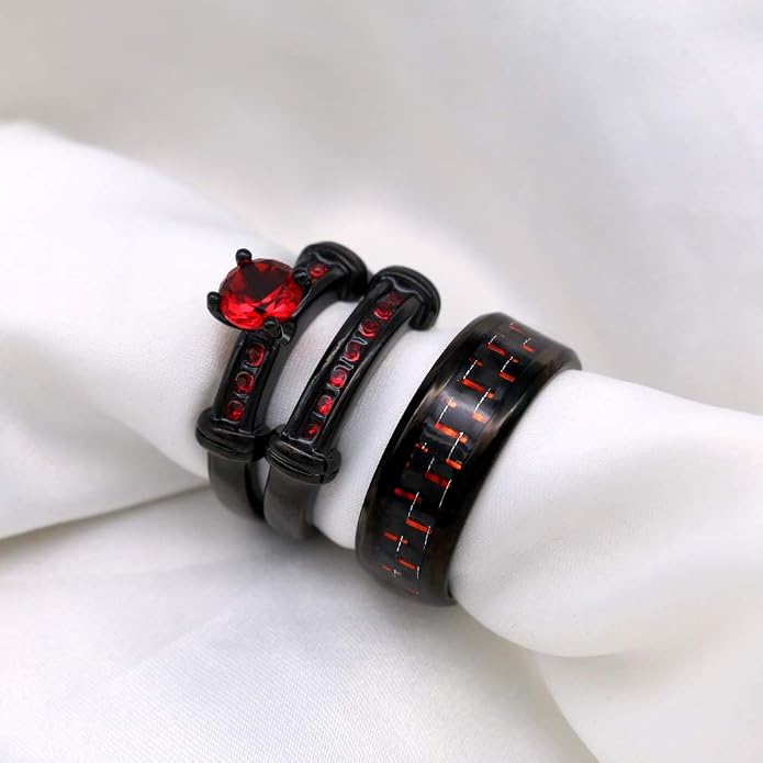 3pcs Matching Rings His and Hers Ring Couple Rings Pruple Cz Womens Wedding Ring Sets Wedding Bands