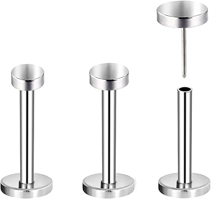 3pcs G23 Titanium 20G/18G/16G 6mm/8mm/10mm/12mm Press Fit Threadless Push Pop 2.5mm 3mm 4mm Flat Top 4mm Flat Back Piercing Lip Stud Earring Labret Monroe Lip Ring Tragus Cartilage Earring Stud