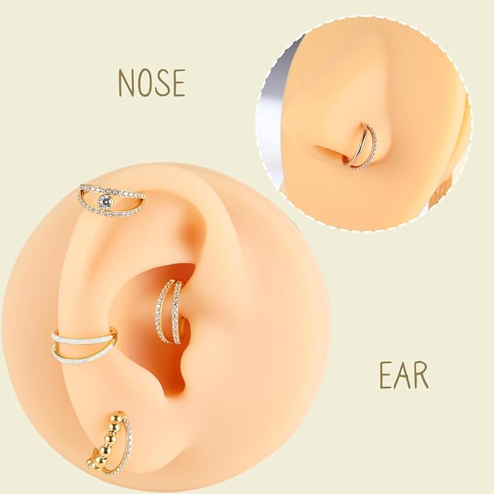 AROWRO Conch Piercing Jewelry Nose Rings Hoops Septum Rings Cartilage Earrings for Women Men Helix Piercing Jewelry Rook Tragus Surgical Steel Gold Silver 16G 18G 20G With Cubic Zirconia Opal