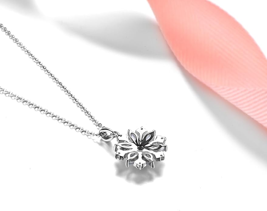 Snowflake Pendant Necklace for Women Girls Hypoallergenic S925 Sterling Silver Natural Aquamarine March Birthstone Charms Fine Jewelry for Christmas