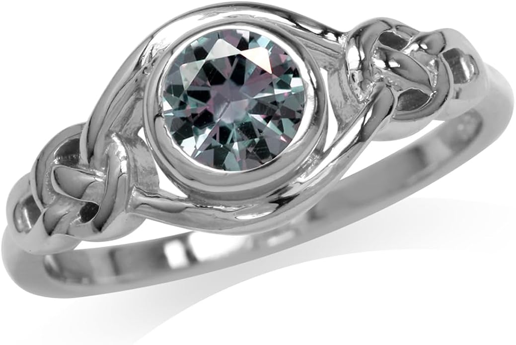 Silvershake Birthstone Gemstones White Gold Plated 925 Sterling Silver Irish Celtic Knot Engagement or Promise Solitaire Ring Jewelry for Women