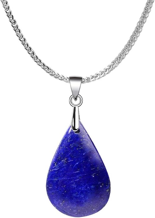 iSTONE 925 Sterling Silver Natural Crytral for Womens Pendant Necklace, Gemstone Birthstone with 17.8" Silver Chain Ladies