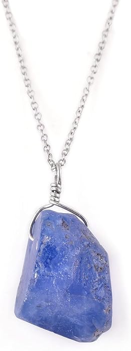 Sliver Pendant Necklace for Women Raw Tanzanite Gemstone, Handmade Jewelry Healing Crystal December Birthstone, Rhodium Plated 925 Sterling Silver Chain 18" Birthday Christmas Day Gifts