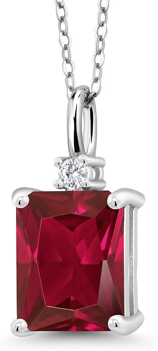 Gem Stone King 925 Sterling Silver Gemstone Birthstone Pendant Necklace for Women | Emerald Cut 10X8MM and Round 2MM | With 18 Inch Chain | Fine Jewelry for Her Mom Wife