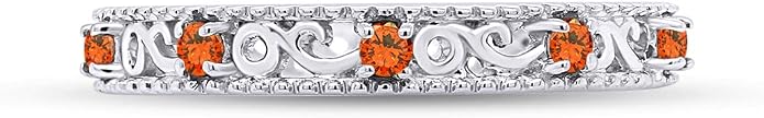 Jewel Zone US Filigree Eternity Wedding Band Ring for Women, Round Cut Simulated Gemstone Stackable Promise Ring in 14K Gold Plated 925 Sterling Silver Band Width 3.5mm – Elegant Jewelry for Her