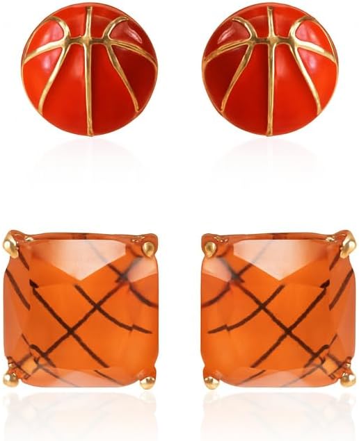 Sports Earring Set for Women Multi Pairs Assorted Multipack - Stud Earrings Jewelry Gift for Sports Mom Football, Baseball, Basketball, Soccer Team