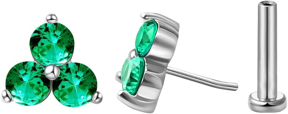 FANSING Cartilage Earring Tragus Stud Trio CZ Stone Flat Back Earring for Helix Conch Threadless Push Pin Labret Stud