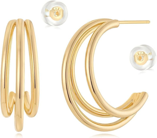 MYEARS Women Hoop Earrings Gold 14K Gold Filled Small Simple Handmade Hypoallergenic Everyday Illusion Jewelry
