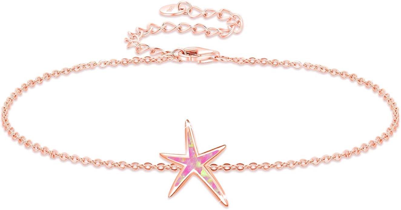 Cuoka Starfish Bracelet 925 Sterling Silver with White Fire Opal Chain Bracelets Ocean Jewelry Birthday For Women