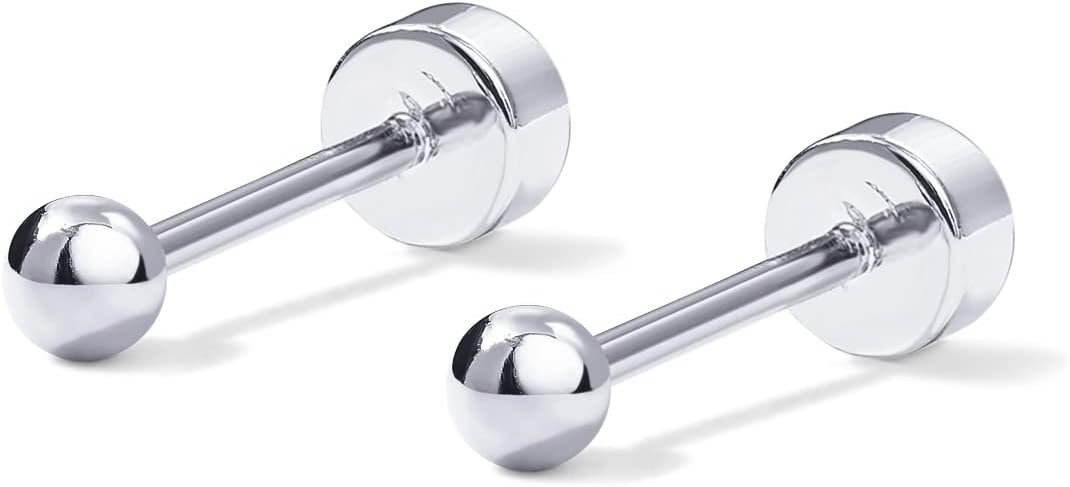 PAVOI 14K Gold Plated Solid 925 Sterling Silver Posts Dainty Ball Stud Flatback Earrings for Women - Cartilage Helix Piercing Jewelry - Small Screwbacks Stud Earrings for Women