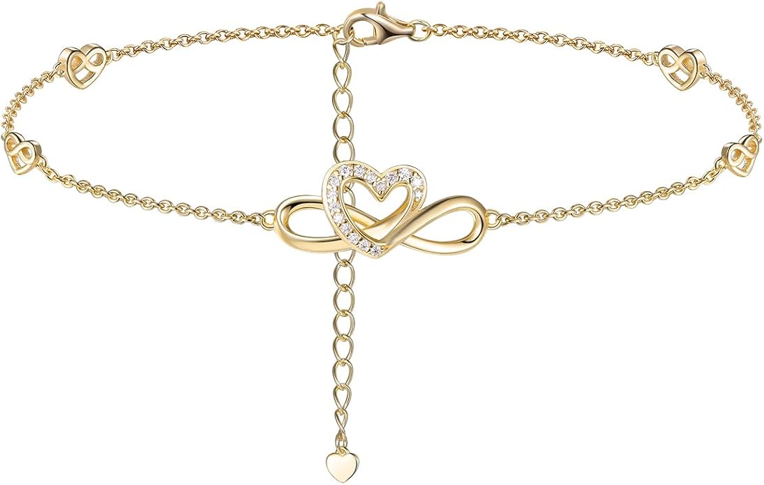 Moissanite Infinity Anklet for Women, Real Authentic 925 Sterling Silver Hypoallergenic, Beautiful Summer Jewelry, Dainty Ankle Bracelet, 8.6-10.6inch (21-26cm) Adjustable