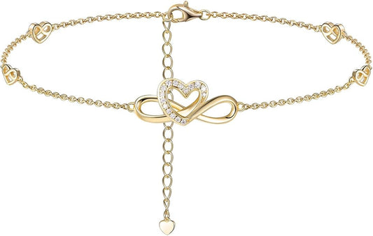 Moissanite Infinity Anklet for Women, Real Authentic 925 Sterling Silver Hypoallergenic, Beautiful Summer Jewelry, Dainty Ankle Bracelet, 8.6-10.6inch (21-26cm) Adjustable