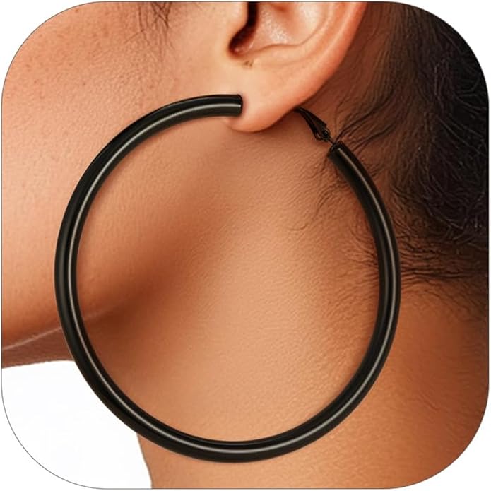 Stainless Steel Chunky Hoop Earrings For Women, Minimalist and Chic, Black/Gold Plated, Round Hoops Earrings Hypoallergenic, Size: 30mm/40mm/60mm/80mm, Come with Box