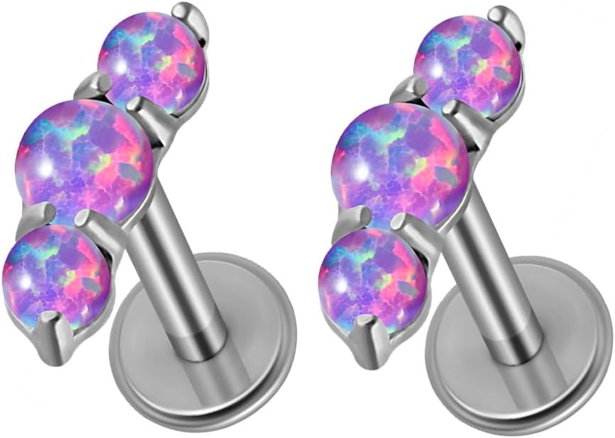 2PCS G23 Titanium Fire Opal CZ Labret Stud Piercing Cartilage Helix Tragus Climber Earrings for Men Women Lip Monroe Body Piercing Jewelry
