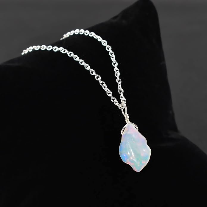 Raw Gemstone Dainty Pendant Necklace for Women, Natural Birthstone Handmade Jewelry, Healing Chakra Crystal, Silver Plated Chain 18" Birthday Gift for Her