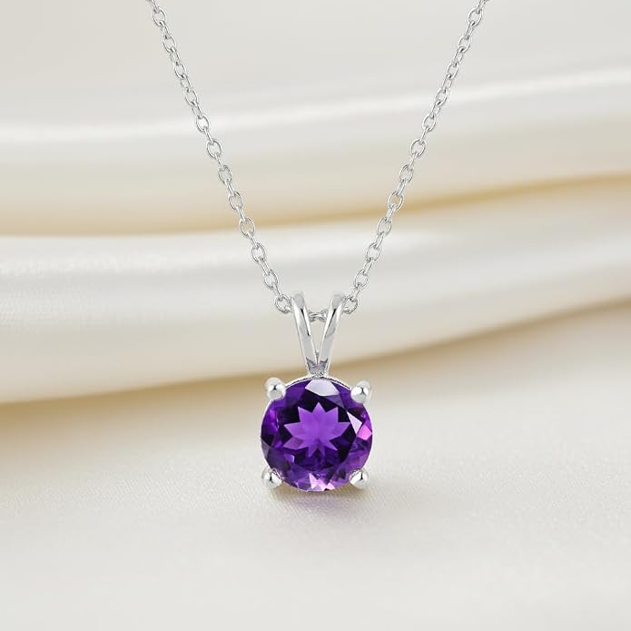 OdrillionGems Natural Gemstone Pendant Necklace, 925 Sterling Silver, Healing Crystal, Birthstone, Round Faceted, Handmade, Women Jewelry, Christmas Gift 16+2inch