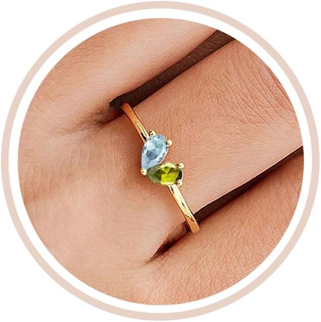 Mothers Day Gifts Gold Heart Birthstone Rings for Women Non Tarnish Stackable Pinky Ring Dainty 14K Gold Plated CZ Gemstone Ring Wedding Promise Ring Birthday Jewelry Gift for Mom