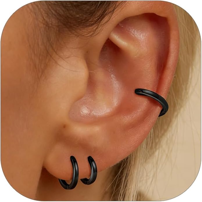 PROSTEEL Hoop Earrings for Women, Huggie Hoop with 925 Sterling Silver Post, 8/10/12/14/16/18/20mm Small Huggie Hoops, 14K Gold Plated/Silver/Black/Rose Gold Hypoallergenic Earrings Jewelry