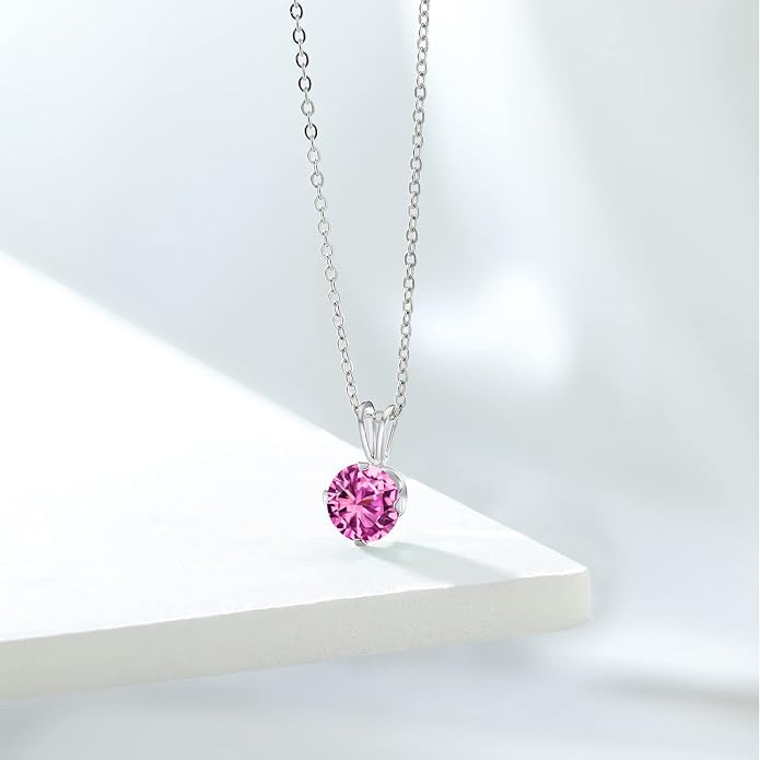 Gem Stone King 7MM Round Gemstone Birthstone Pendant Necklace For Women | 925 Sterling Silver | With 18 Inch Silver Chain | Fine Jewelry Gifts for Women Her Mom Wife
