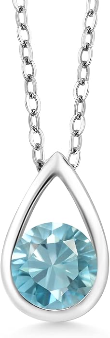 Gem Stone King Teardrop Pendant Necklace For Women | 5MM Round Gemstone Birthstone | 925 Sterling Silver | With 18 Inch Silver Chain | Fine Jewelry Gift for Her Mom Women Wife