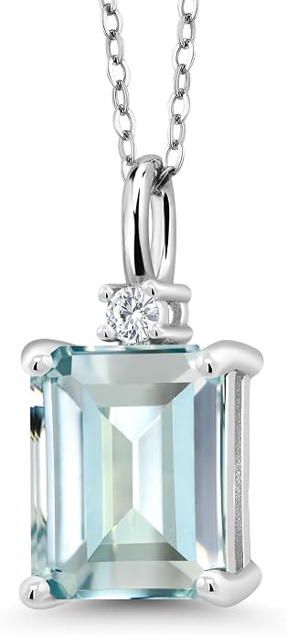 Gem Stone King 925 Sterling Silver Gemstone Birthstone Pendant Necklace for Women | Emerald Cut 10X8MM and Round 2MM | With 18 Inch Chain | Fine Jewelry for Her Mom Wife