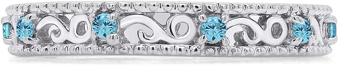 Jewel Zone US Filigree Eternity Wedding Band Ring for Women, Round Cut Simulated Gemstone Stackable Promise Ring in 14K Gold Plated 925 Sterling Silver Band Width 3.5mm – Elegant Jewelry for Her