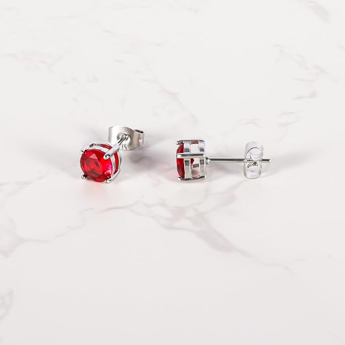 12 Pairs Surgical Stainless Steel Round Birthstone Multi Colored Cubic Zirconia Stud Earrings Set