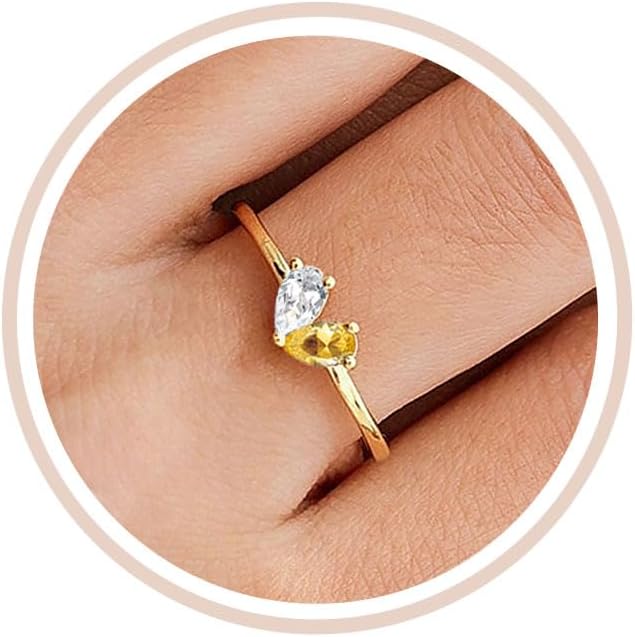 Mothers Day Gifts Gold Heart Birthstone Rings for Women Non Tarnish Stackable Pinky Ring Dainty 14K Gold Plated CZ Gemstone Ring Wedding Promise Ring Birthday Jewelry Gift for Mom