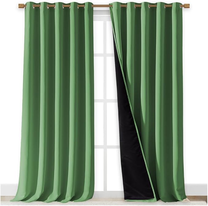 NICETOWN 100% Blackout Blinds, Set of 2, 70 inches x 108 inches, Forest Green, Laundry Room Decor Window Treatment Curtains for Large Patio Sliding Door, Thermal Insulated Curtains for Bedroom