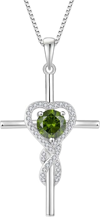Cross Necklace for Women 925 Sterling Silver Infinity Birthstone Pendant Necklace Religious Christian Jewelry Gifts Wife Mom Her