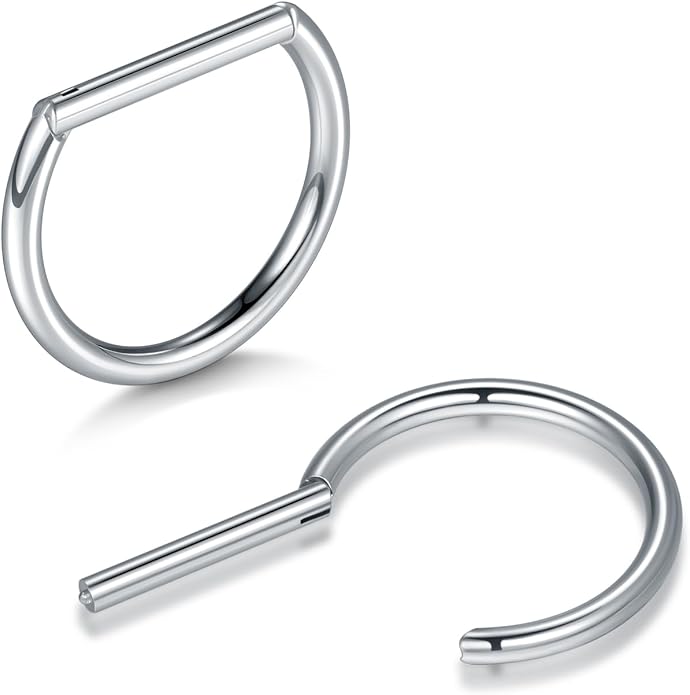 Oveta Titanium D Shaped Nipple Rings 14G for Nipple Piercing Jewelry Higned Segment Clicker Ring Hoops 11mm 12mm 14mm for Women Men, Silver Gold Black, 2PCS