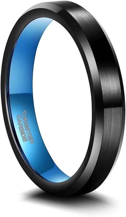Greenpod 4mm 6mm Tungsten Carbide Ring for Men Women Beveled Edge Brushed Silver/Black/24K Gold Plated Wedding Band Comfort Fit Size 4-13