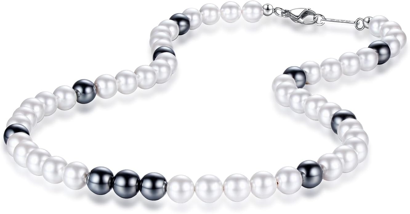 GAVU Men's Pearl Necklace, Pearl Jewelry Crystal Beaded Necklace for Men 20"/22"/24"/26"