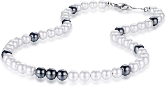 GAVU Men's Pearl Necklace, Pearl Jewelry Crystal Beaded Necklace for Men 20"/22"/24"/26"