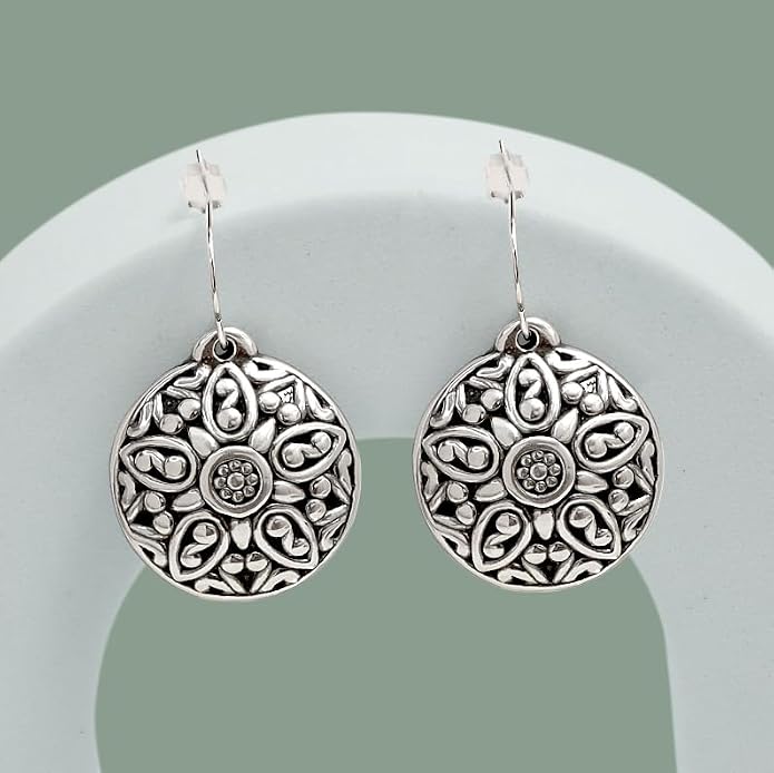 LeCalla 925 Sterling Silver Filigree Dangle Drop Earrings | Lightweight Antique Balinese Teardrop Dangle Drop Earring for Women