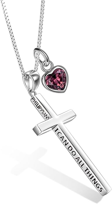 POPLYKE Cross Necklace 925 Sterling Silver Philippians 4:13 I Can Do All The Things Inspirational Necklace Gifts for Women Men 20+2''