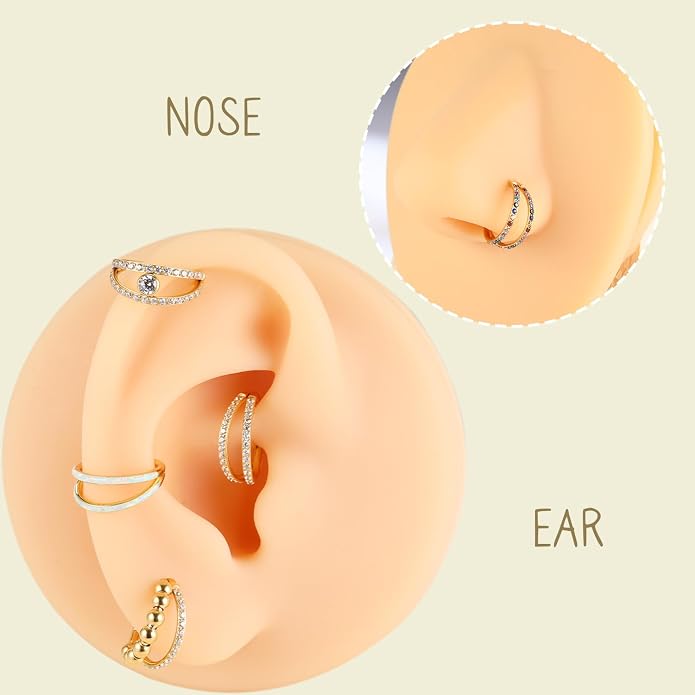AROWRO Conch Piercing Jewelry Nose Rings Hoops Septum Rings Cartilage Earrings for Women Men Helix Piercing Jewelry Rook Tragus Surgical Steel Gold Silver 16G 18G 20G With Cubic Zirconia Opal