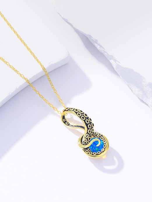 Octopus Tentacles Necklace with Gemston 925 Sterling Silver Octopus Pendant for Women Ocean Jewelry Gift for Women