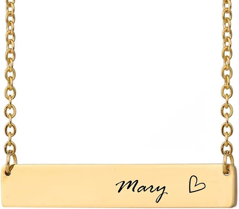 HUAN XUN Custom Bar Necklace Personalized Engraved Name Bar Necklace for Women Customized Stainless Steel Heart Pendant Bar Jewelry Gift for Her Mother Day Christmas